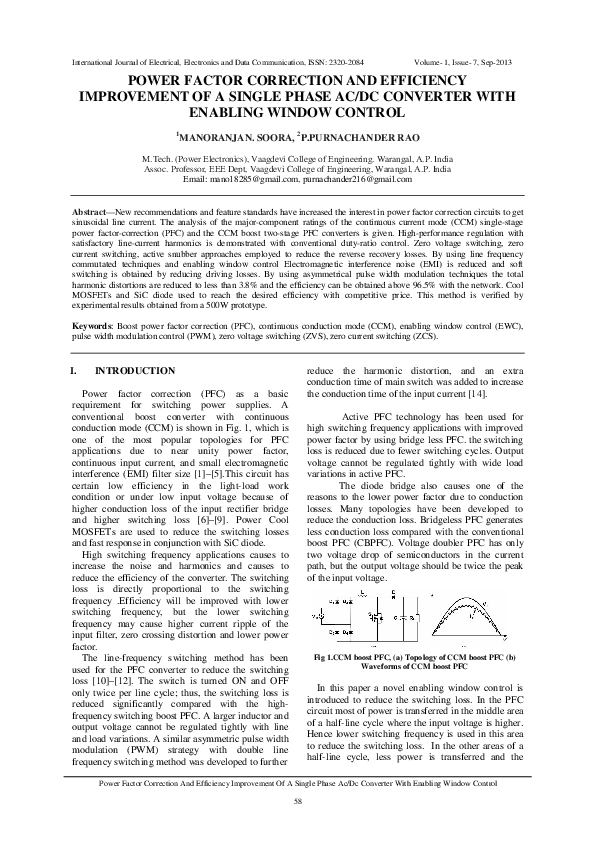 (PDF) Power Factor Correction and Efficiency Improvement of a Single ...