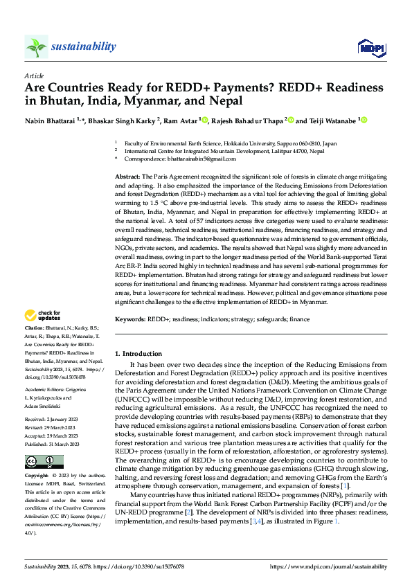 (PDF) Are Countries Ready for REDD+ Payments? REDD+ Readiness in Bhutan ...