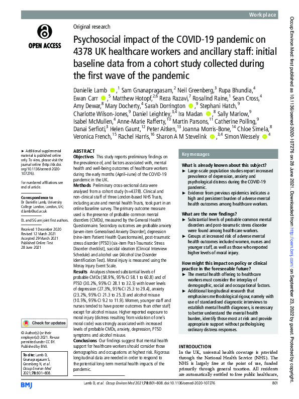 (PDF) Psychosocial impact of the COVID-19 pandemic on 4378 UK ...