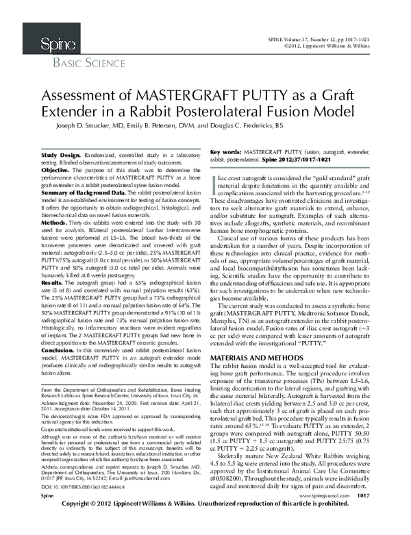 (PDF) Assessment of MASTERGRAFT PUTTY as a Graft Extender in a Rabbit ...