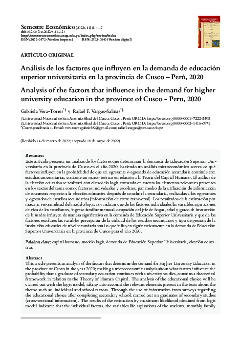 (PDF) Análisis de los factores que influyen en la demanda de educación ...
