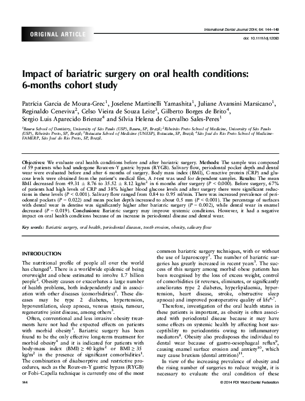 (PDF) Impact of bariatric surgery on oral health conditions: 6-months ...