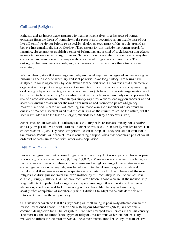 (PDF) Cults and Religion