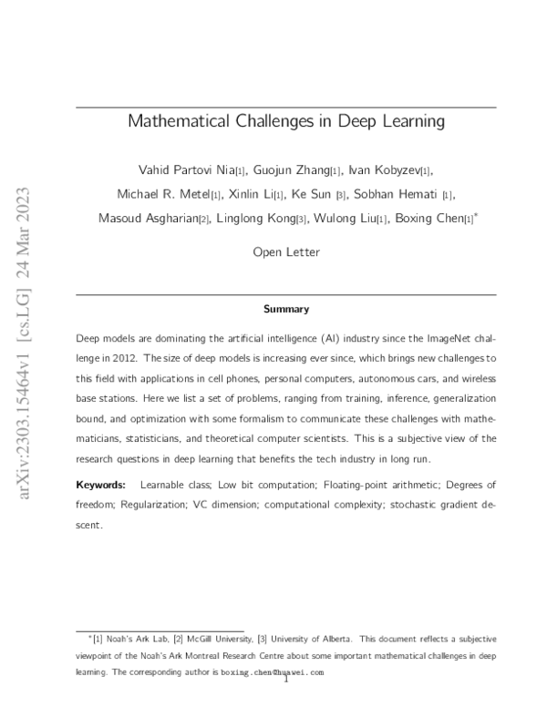 (PDF) Mathematical Challenges in Deep Learning