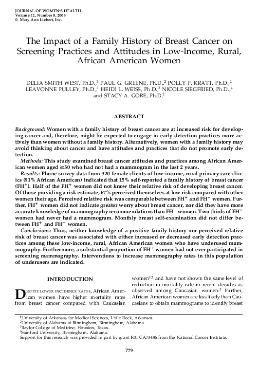 (PDF) The Impact of a Family History of Breast Cancer on Screening ...