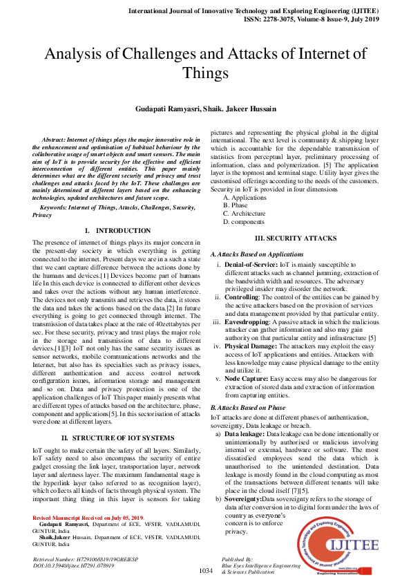 (PDF) Analysis of Challenges and Attacks of Internet of Things