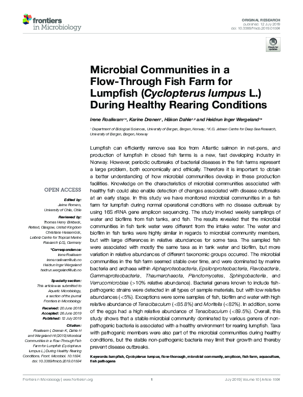 (PDF) Microbial Communities in a Flow-Through Fish Farm for Lumpfish ...