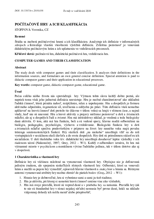 (PDF) Computer Games and Their Classification