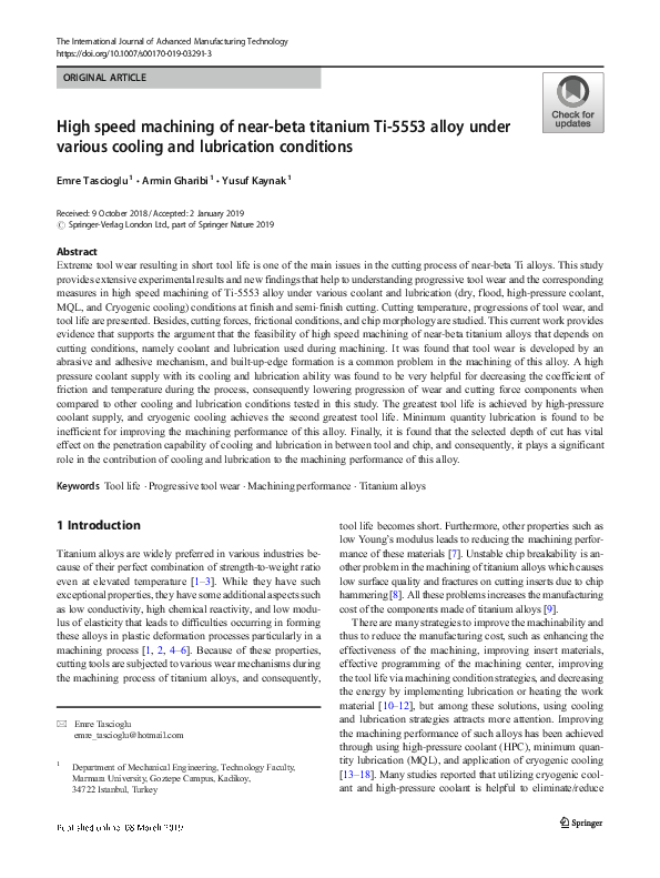 (PDF) High speed machining of near-beta titanium Ti-5553 alloy under ...