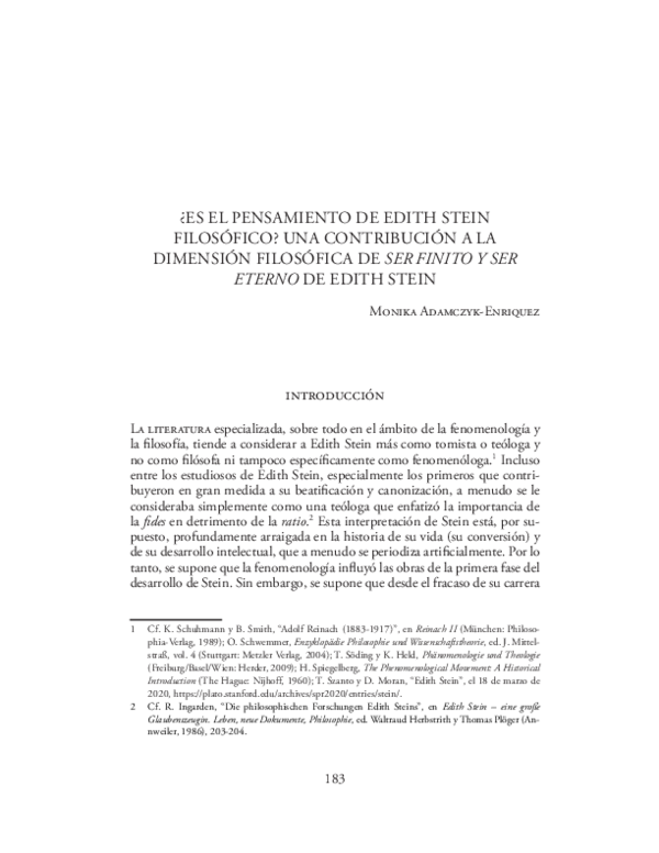(PDF) ES EL PENSAMIENTO DE EDITH STEIN FILOSÓFICO? UNA CONTRIBUCIÓN A ...
