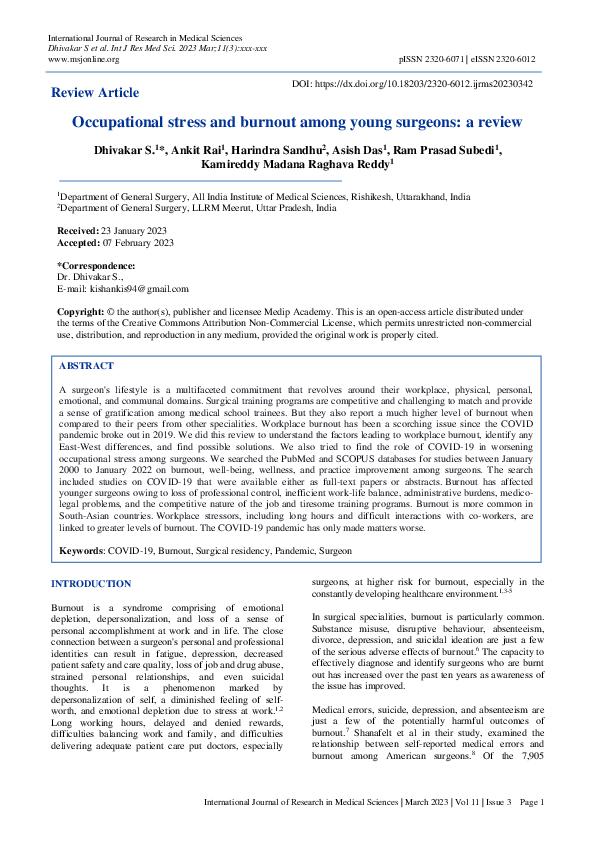 (PDF) Occupational stress and burnout among young surgeons: a review