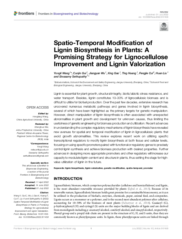 (PDF) Spatio-Temporal Modification of Lignin Biosynthesis in Plants: A ...