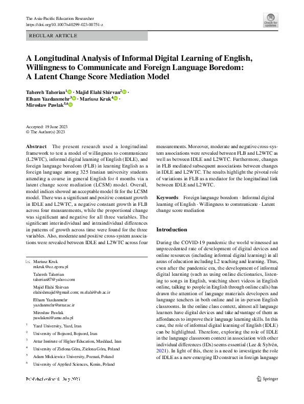 (PDF) A Longitudinal Analysis of Informal Digital Learning of English ...