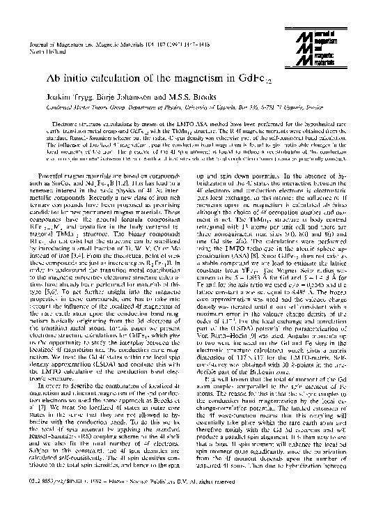 (PDF) Ab initio calculation of the magnetism in GdFe12