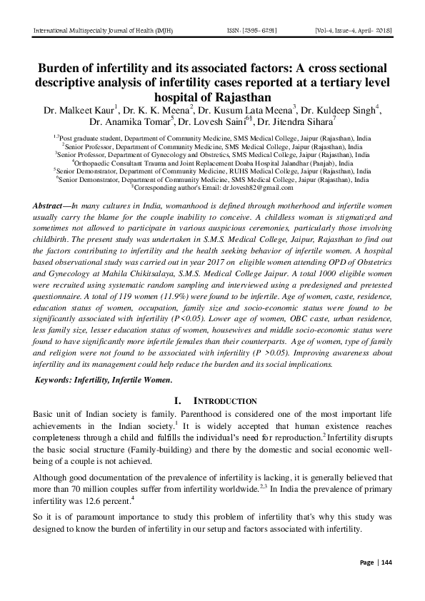 (PDF) Burden Of Infertility And Its Associated Factors: A Cross ...