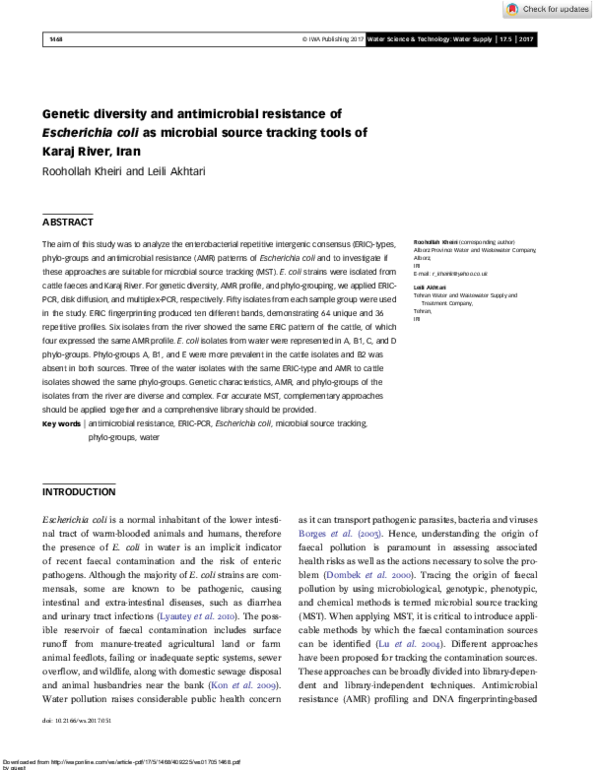 (PDF) Genetic diversity and antimicrobial resistance of Escherichia ...