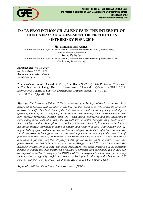 (PDF) Data Protection Challenges in the Internet of Things Era: An ...
