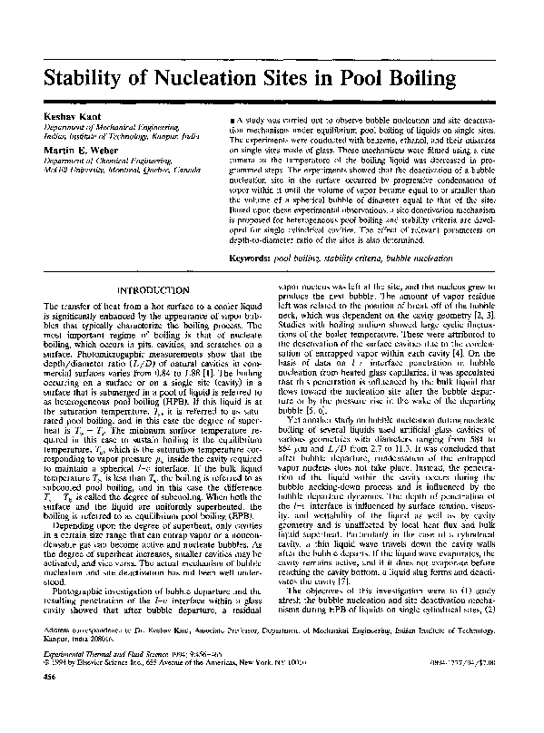 (PDF) Stability of nucleation sites in pool boiling