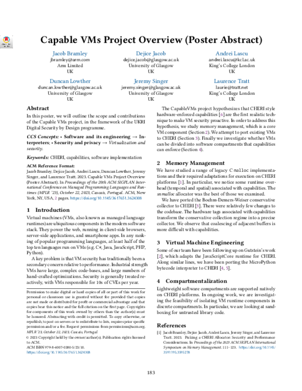 (PDF) Capable VMs Project Overview (Poster Abstract)