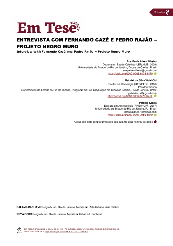 (PDF) Entrevista com Fernando Cazé e Pedro Rajão - Projeto NegroMuro