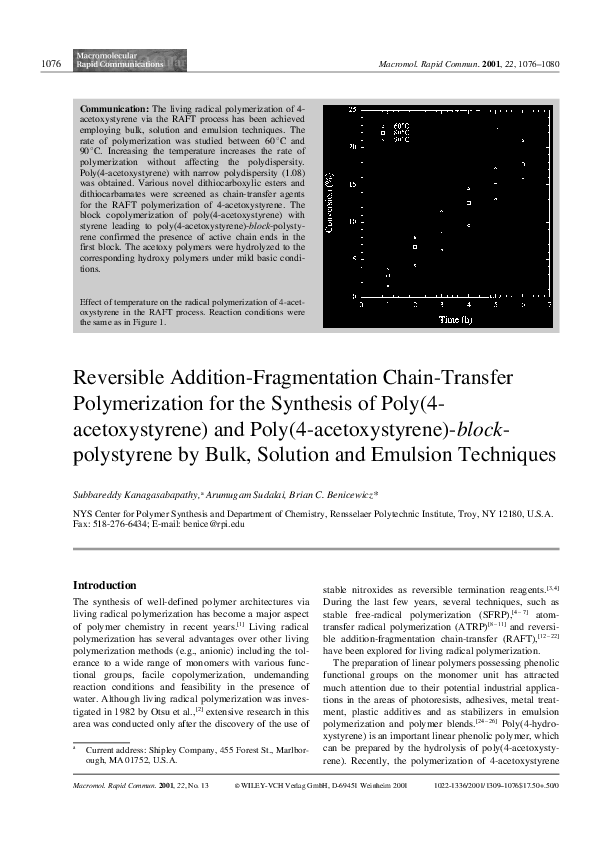 (PDF) Reversible Addition-Fragmentation Chain-Transfer Polymerization ...
