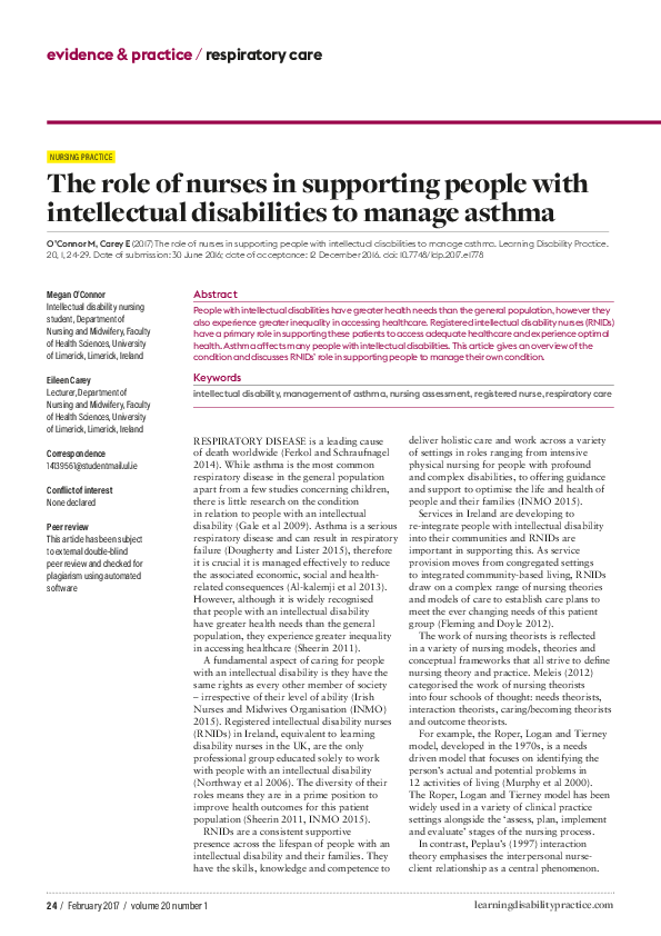 (PDF) The role of nurses in supporting people with intellectual ...