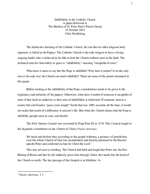 (PDF) Infallibility in the Catholic Church