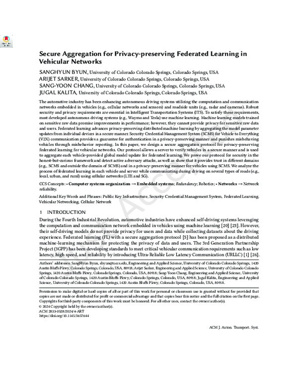 (PDF) Secure Aggregation for Privacy-preserving Federated Learning in ...