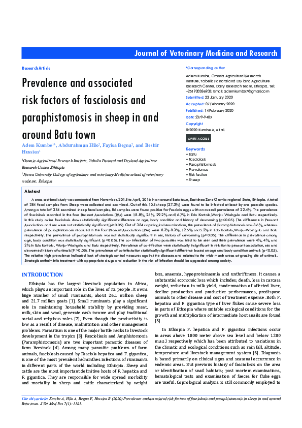 (PDF) Prevalence and associated risk factors of fasciolosis and ...