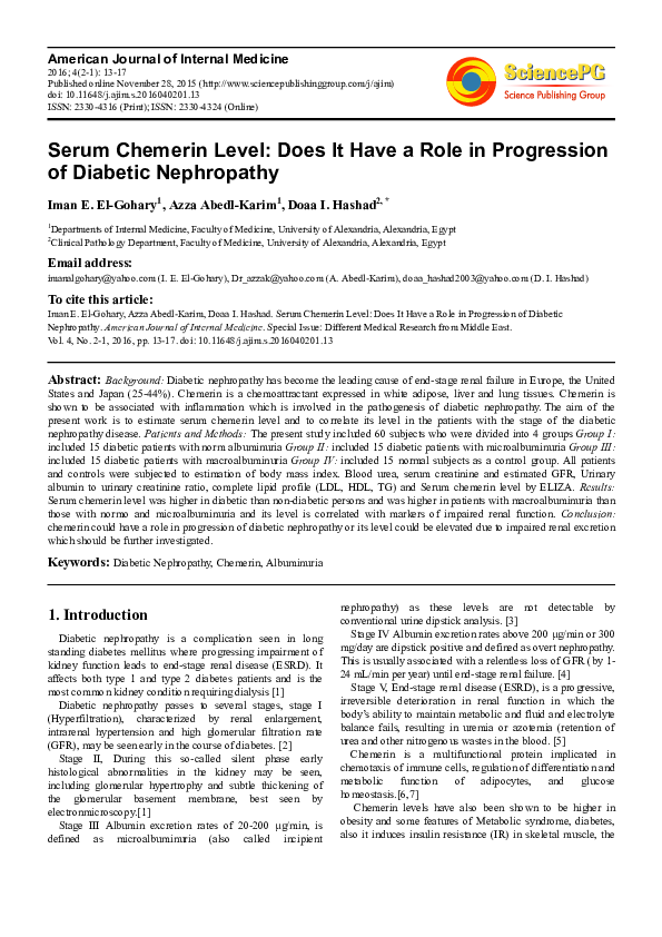 (PDF) Serum chemerin levels and chemerin rs17173608 genotypes in the ...