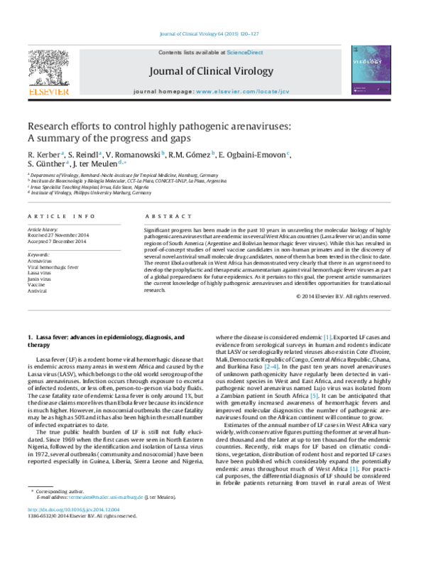(PDF) Research efforts to control highly pathogenic arenaviruses: A ...