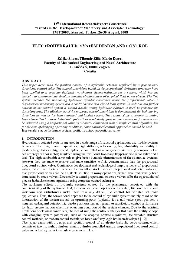 (PDF) Electrohydraulic System Design and Control