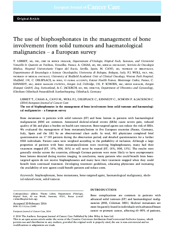 (PDF) The use of bisphosphonates in the management of bone involvement ...