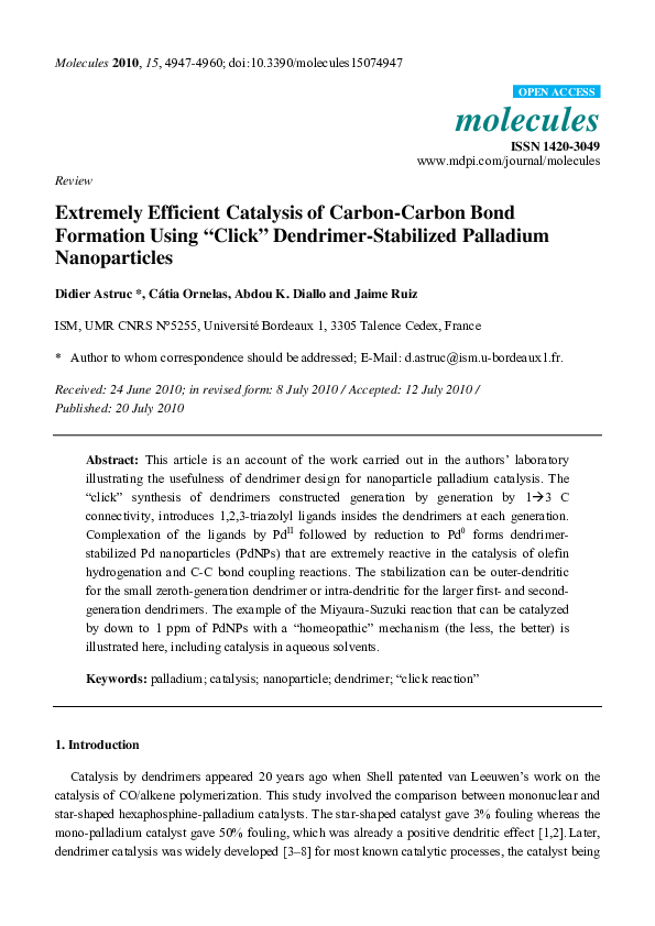 (PDF) Extremely Efficient Catalysis of Carbon-Carbon Bond Formation ...