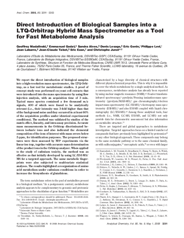 (PDF) Direct Introduction of Biological Samples into a LTQ-Orbitrap ...