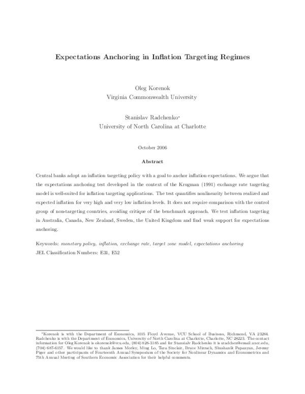 (PDF) Expectations Anchoring in Inflation Targeting Regimes