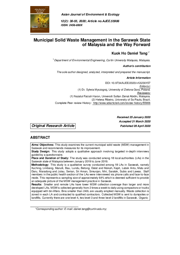 (PDF) Municipal Solid Waste Management in the Sarawak State of Malaysia ...