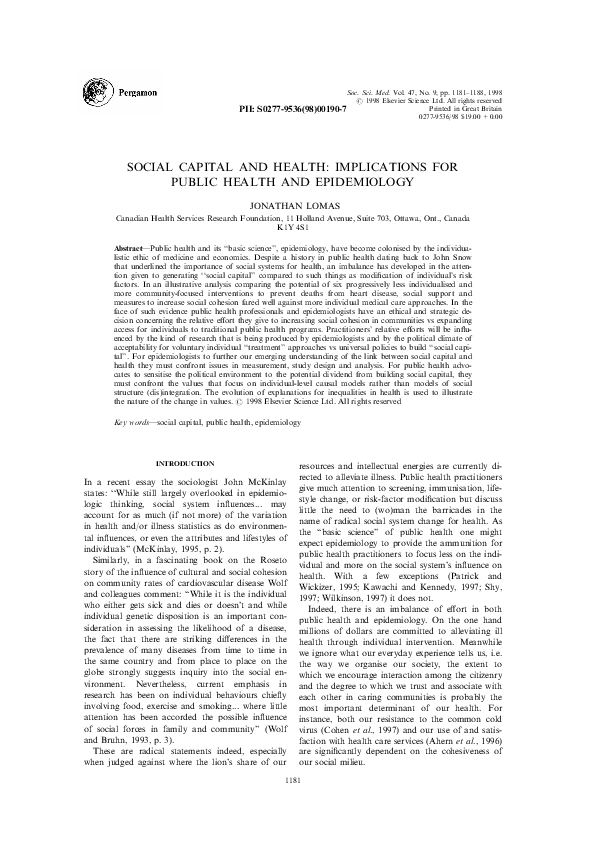(PDF) Social Capital and Health: Implications for Public Health and ...
