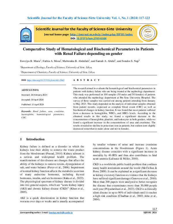 (PDF) Comparative Study of Hematological and Biochemical Parameters in ...