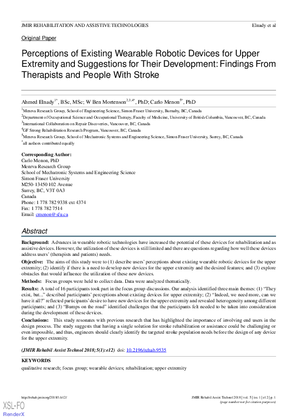 (PDF) Perceptions of Existing Wearable Robotic Devices for Upper ...