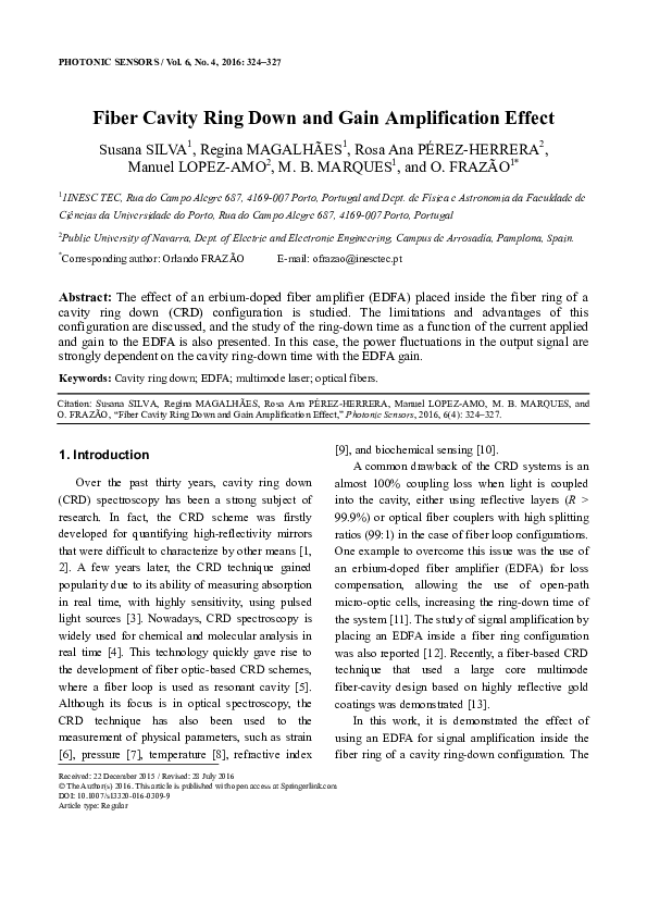 (PDF) Fiber cavity ring down and gain amplification effect