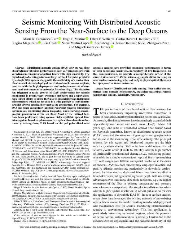 (PDF) Seismic Monitoring With Distributed Acoustic Sensing From the ...