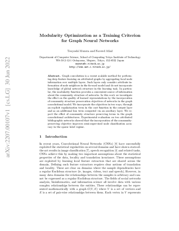 (PDF) Modularity Optimization as a Training Criterion for Graph Neural ...