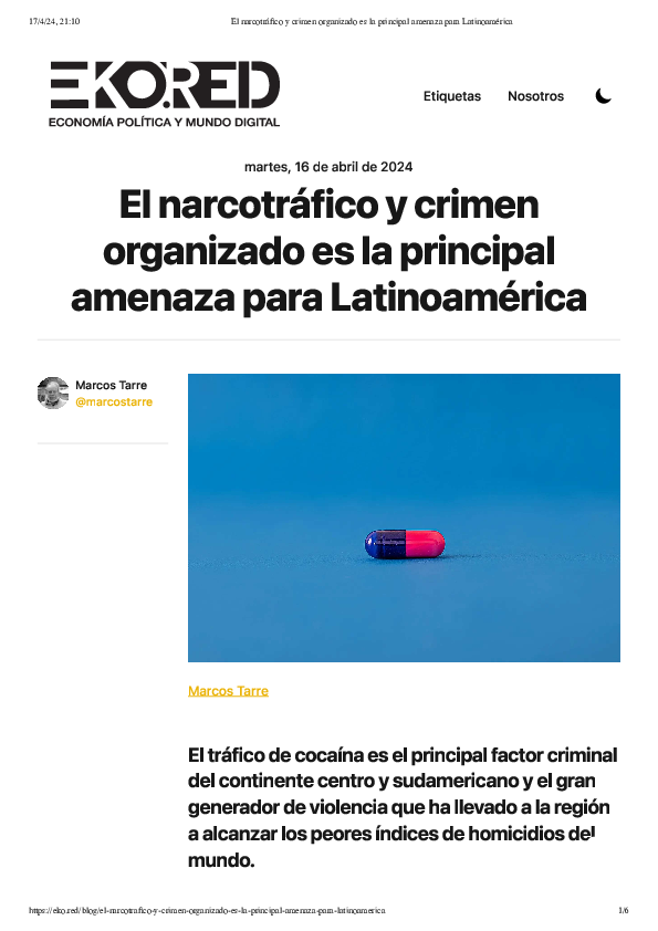 (PDF) 7/4/24, 21:10 El narcotráfico y crimen organizado es la principal ...