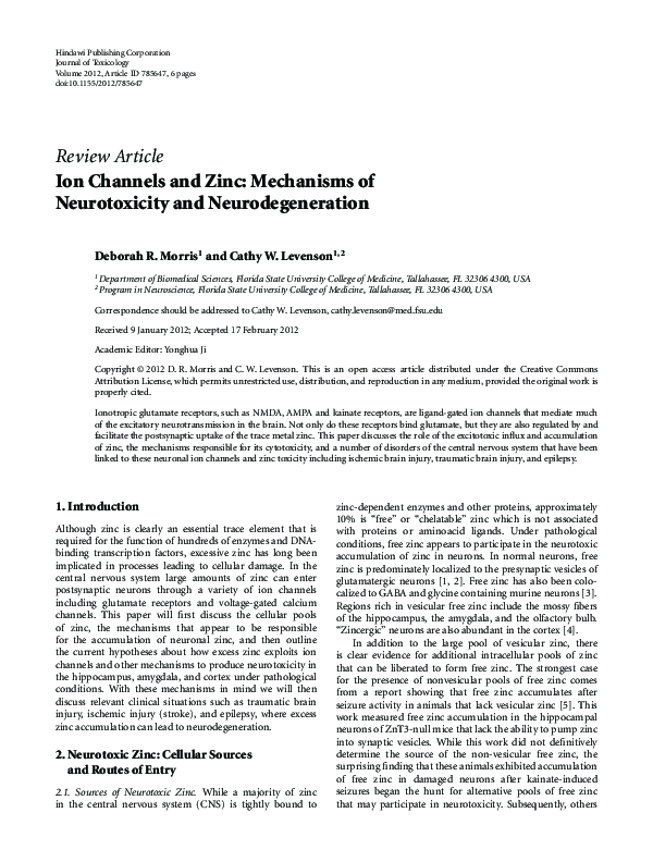 (PDF) Ion Channels and Zinc: Mechanisms of Neurotoxicity and ...
