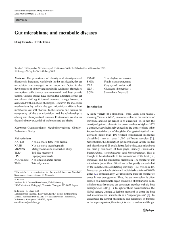 (PDF) Gut microbiome and metabolic diseases
