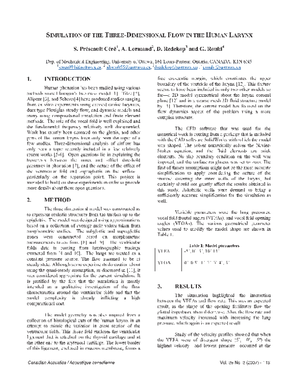 (PDF) Simulation of the three-dimensional flow in the human larynx