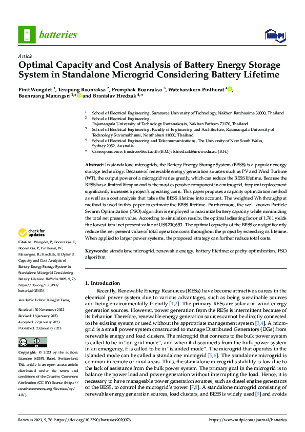 (PDF) Optimal Capacity and Cost Analysis of Battery Energy Storage ...