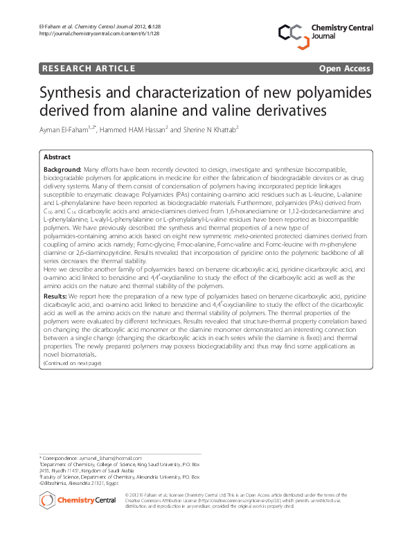 (PDF) Synthesis and characterization of new polyamides derived from ...