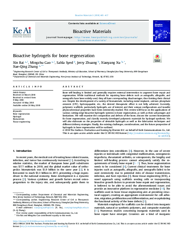 (PDF) Bioactive hydrogels for bone regeneration